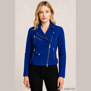 Karen Millen The Atelier 100% Lamb Leather Jacket Blue Small